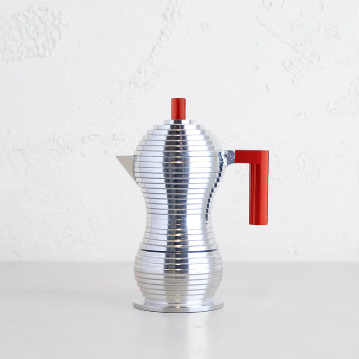 ALESSI | PULCINA ESPRESSO COFFEE MAKER | 3 CUP | RED HANDLE