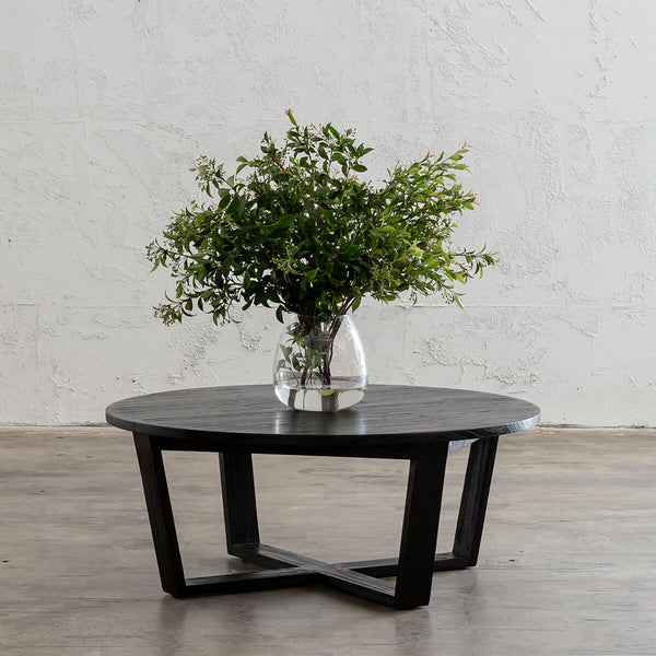 PRE ORDER  |  AMARA MID CENTURY TIMBER COFFEE TABLE  |  SOLID TOP BLACK | ROUND