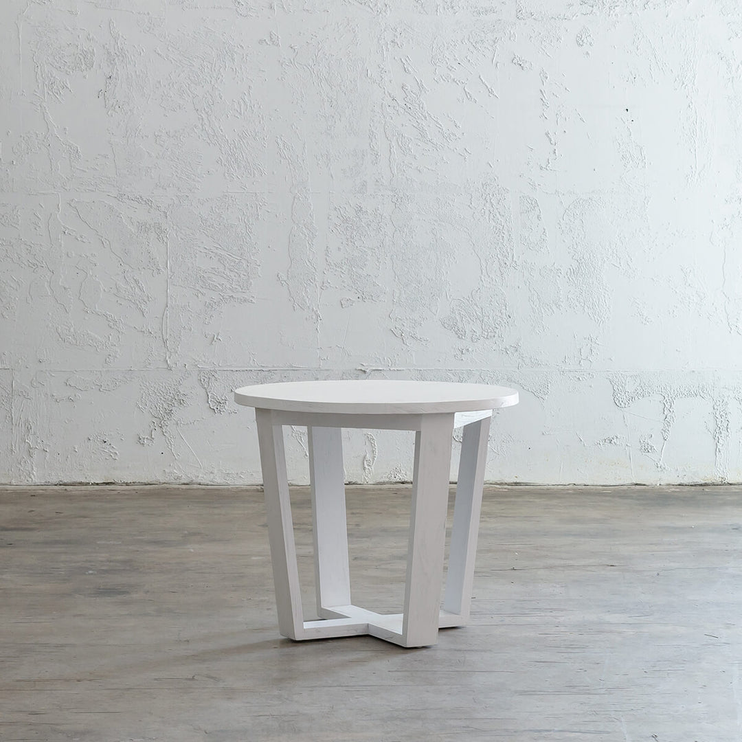 AMARA MID CENTURY TIMBER TERRACE SIDE TABLE  |  SOLID TOP WHITE | ROUND