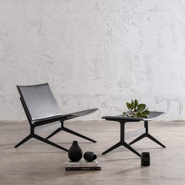 80% FINAL SALE  |  ATTRICI ARMCHAIR + FOOT REST   |  NOIR BLACK RECYCLED LEATHER