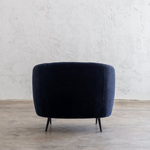 CARSON CURVE ARM CHAIR  |  MIDNIGHT INK BLUE  |  LOUNGE FURNITURE REAR VIEW