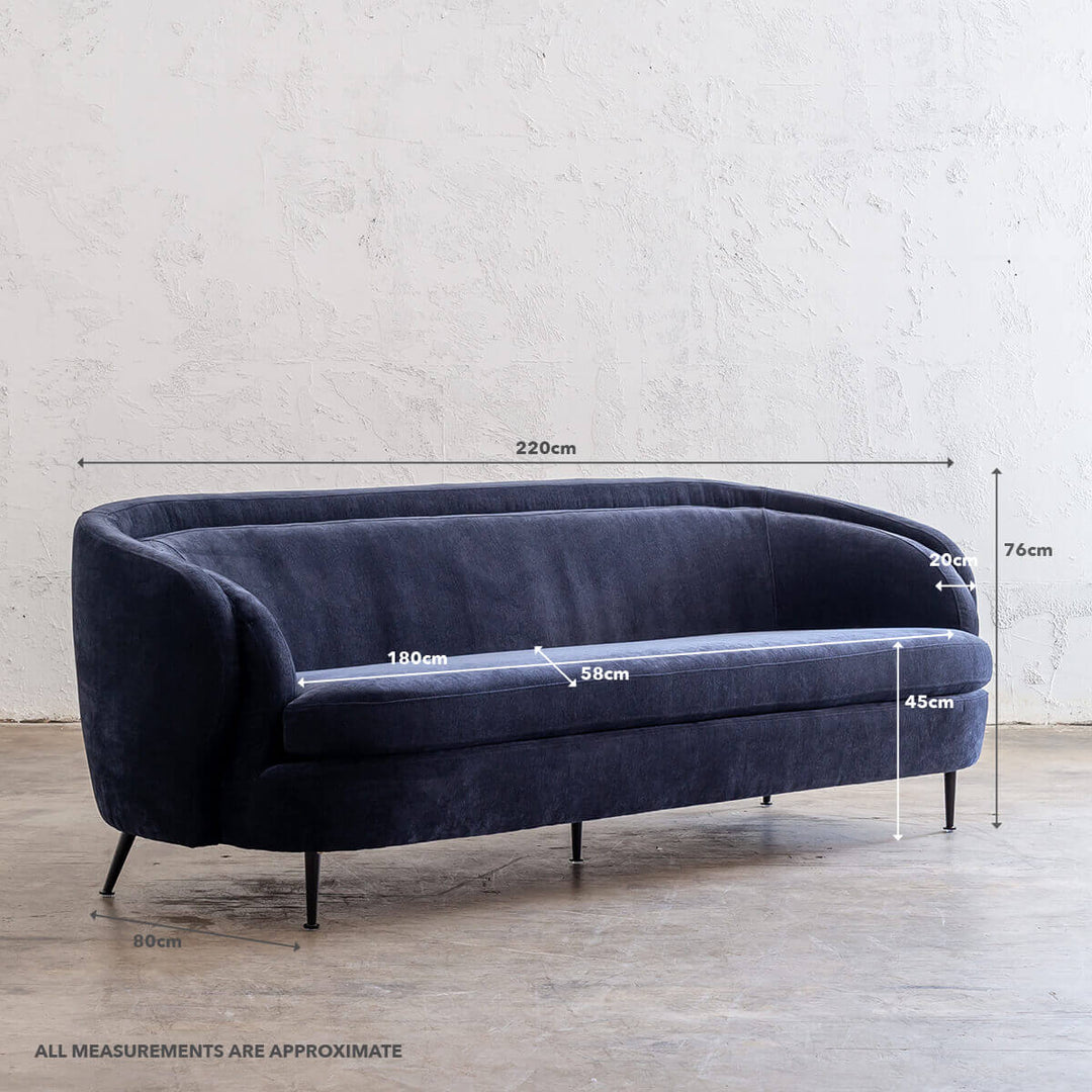 CARSON CURVE 3 SEATER SOFA  |  MIDNIGHT INK TEXTURED VELOUR