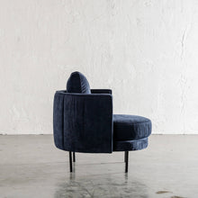 CARSON MODERNA CURVED RIBBED CHAIR  |  MIDNIGHT BLUE SIDE VIEW