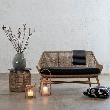 INIZIA WOVEN INDOOR OUTDOOR 2 SEAT SOFA LOUNGE | HAMPTONS MODERN RATTAN | WARM HUSK