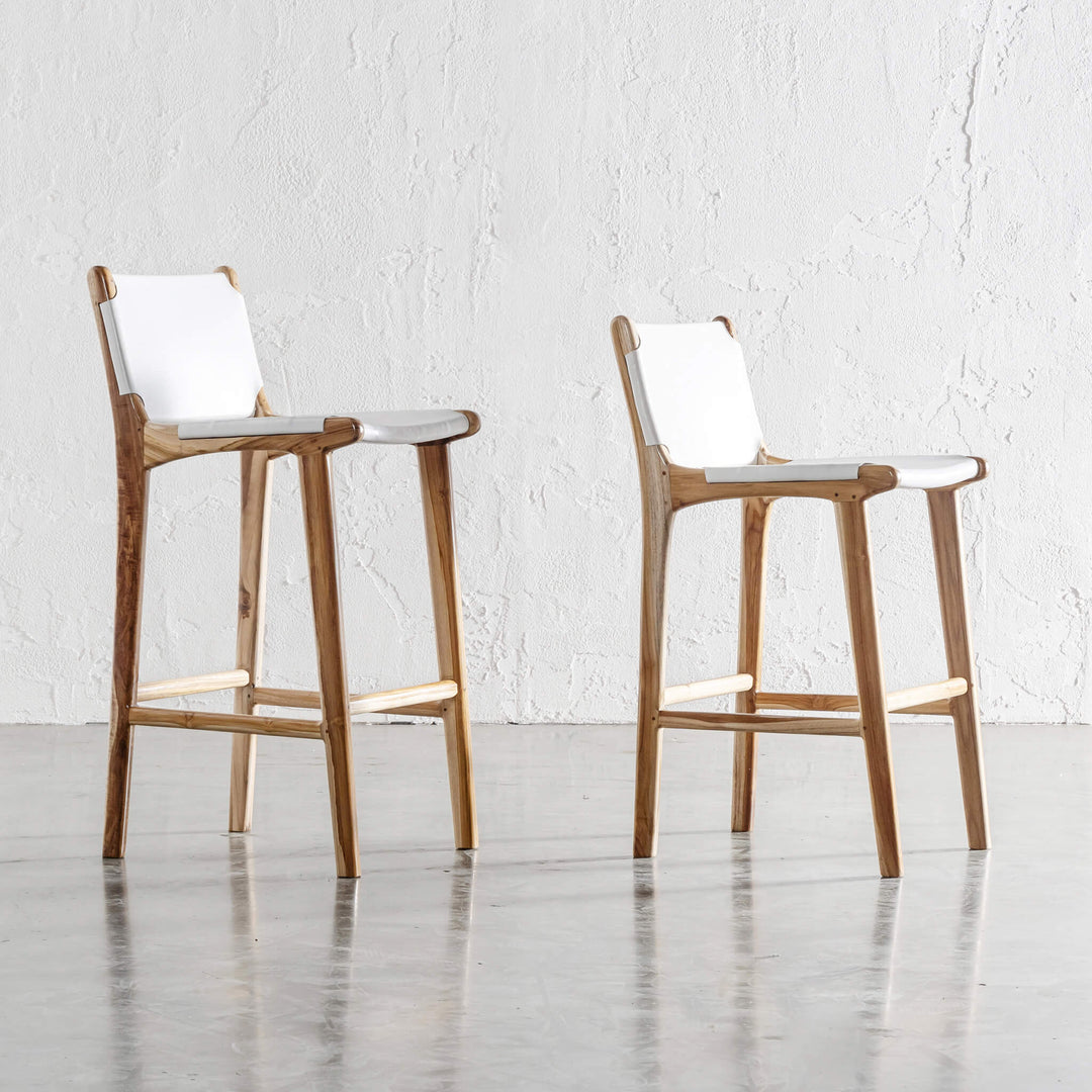PRE ORDER  |  MALAND SOLID LEATHER BAR CHAIRS  |  HIGH + LOW  |  WHITE LEATHER HIDE