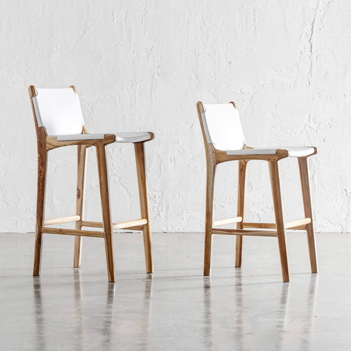 MALAND LEATHER BAR CHAIRS | HIGH + LOW | WHITE LEATHER HIDE
