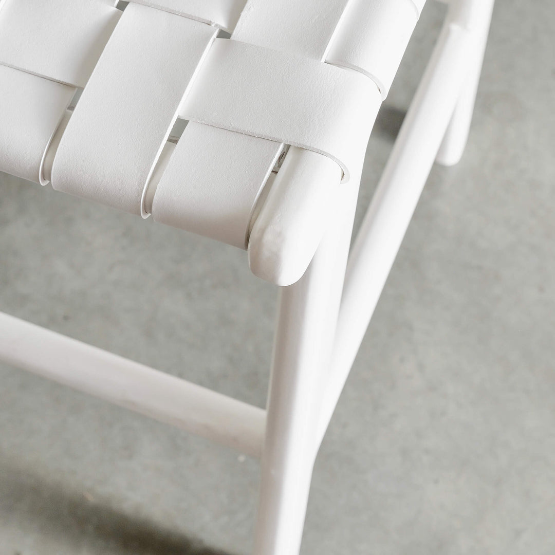 MALAND WOVEN LEATHER BAR CHAIRS  |  HIGH + LOW  |  WHITE ON WHITE LEATHER HIGH BAR STOOL