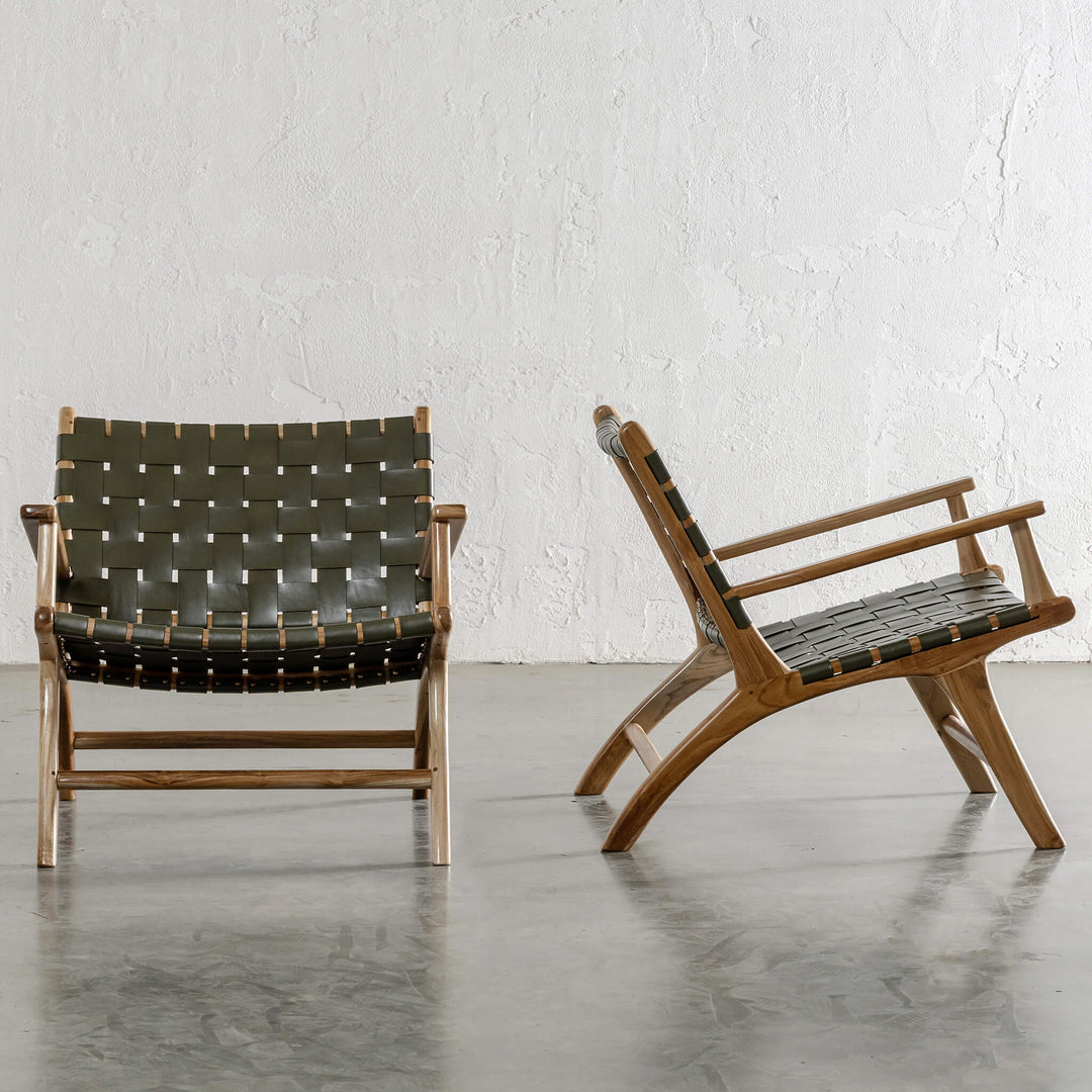 PRE ORDER  |  MALAND WOVEN LEATHER ARMCHAIR  |  OLIVE GREEN LEATHER HIDE