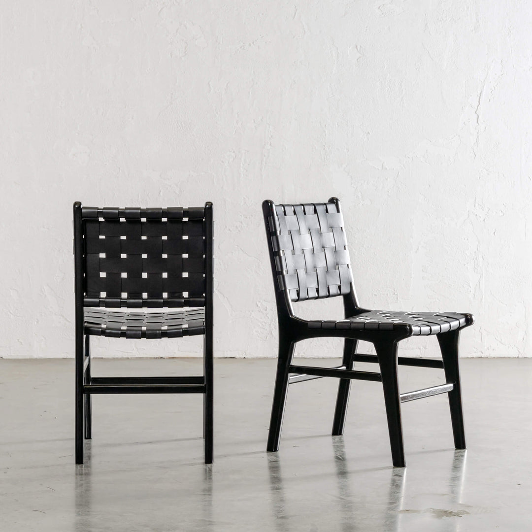 MALAND WOVEN LEATHER DINING CHAIR  |  BLACK ON BLACK FRAME