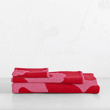 MARIMEKKO | UNIKKO BATH TOWEL BUNDLE SINGLE | RED + LIGHT PINK