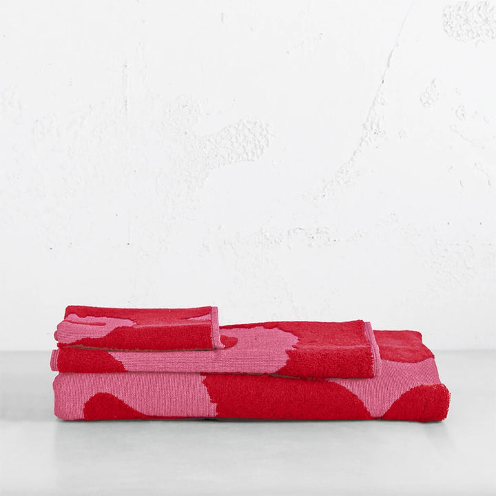 MARIMEKKO | UNIKKO BATH TOWEL BUNDLE SINGLE | RED + LIGHT PINK