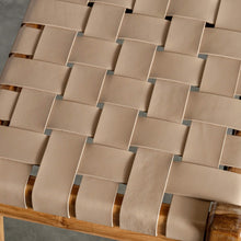 MALAND WOVEN LEATHER BENCH CLOSE UP |  LIGHT TAUPE LEATHER