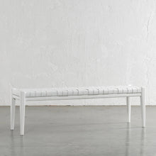 MALAND WOVEN LEATHER BENCH  |  WHITE ON WHITE LEATHER HIDE
