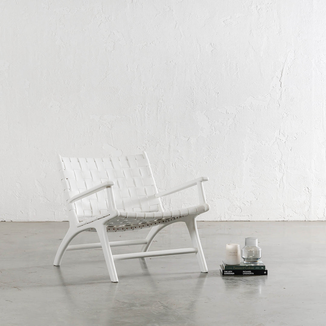 MALAND WOVEN LEATHER ARMCHAIR  |  WHITE ON WHITE LEATHER HIDE