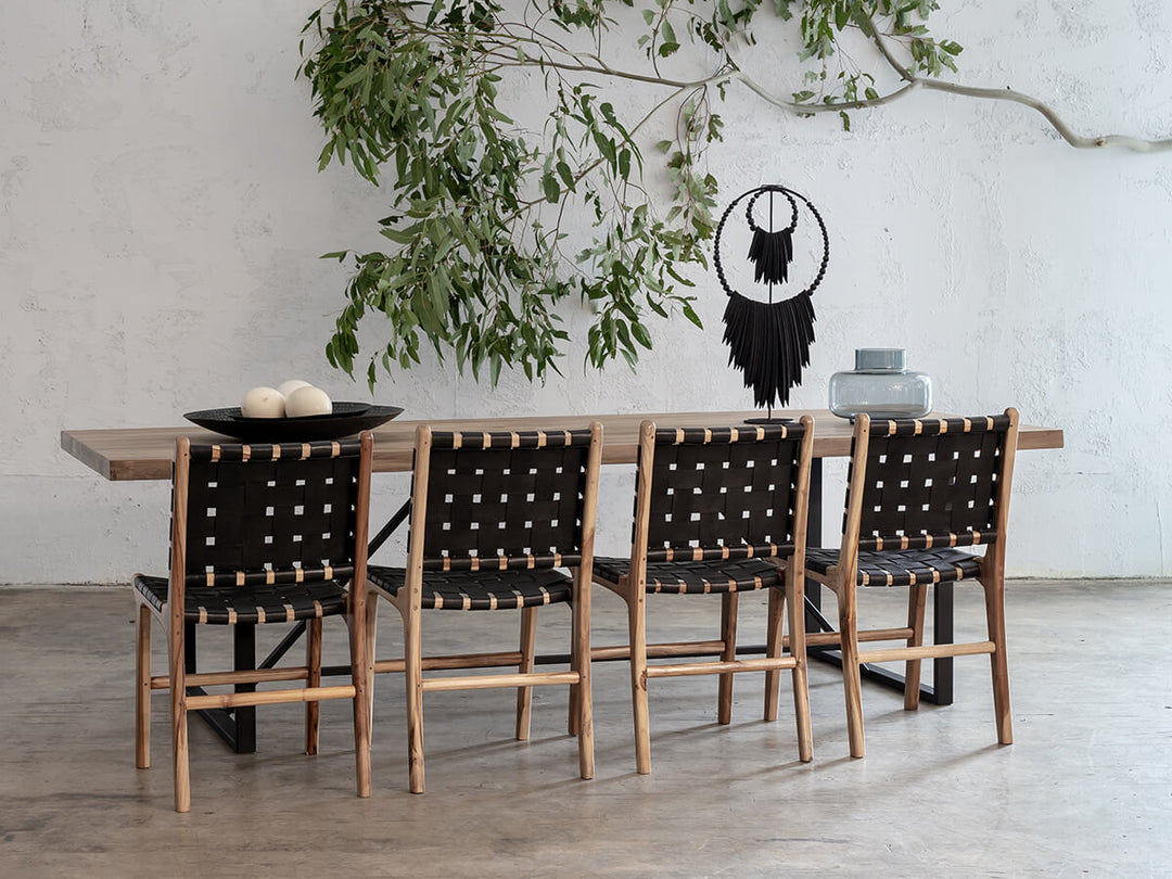 PRE ORDER  |  MALAND WOVEN LEATHER DINING CHAIR  |  BUNDLE + SAVE  |  BLACK LEATHER HIDE