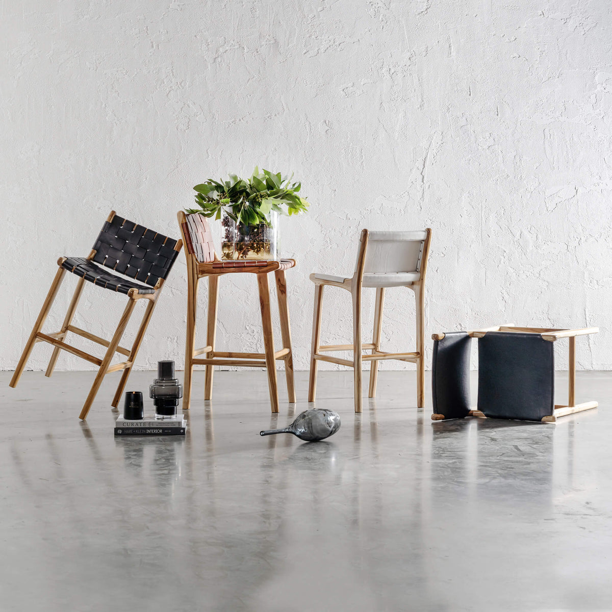 MALAND WOVEN LEATHER BAR CHAIRS BUNDLE + SAVE HIGH + LOW TAN LEA