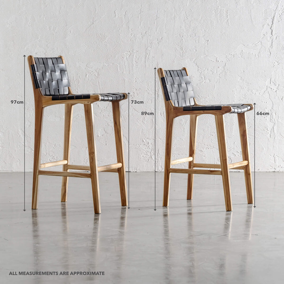 MALAND WOVEN LEATHER BAR CHAIRS  |  HIGH + LOW  |  BLACK LEATHER