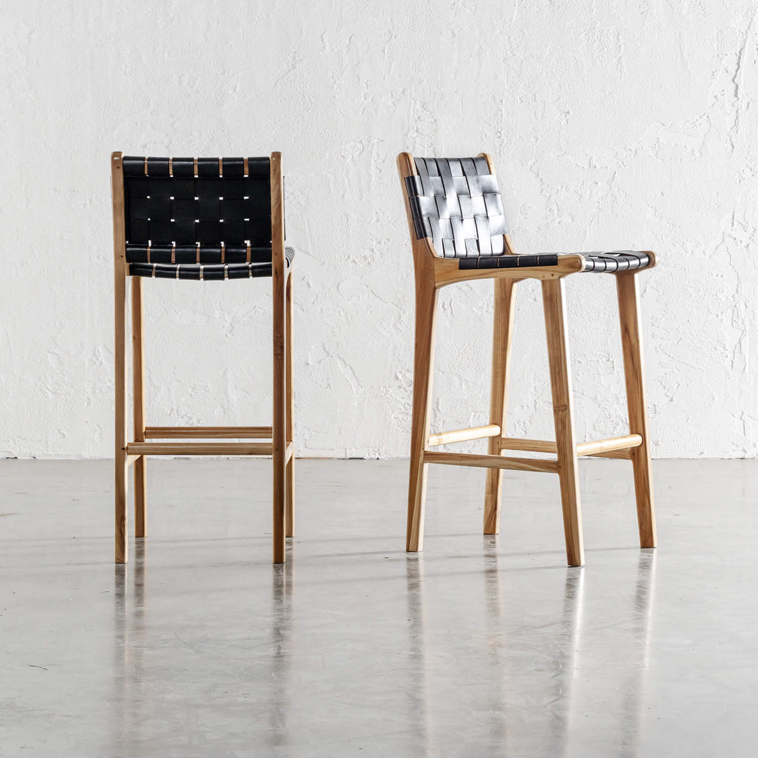 MALAND WOVEN LEATHER BAR CHAIRS  |  HIGH + LOW  |  BLACK LEATHER