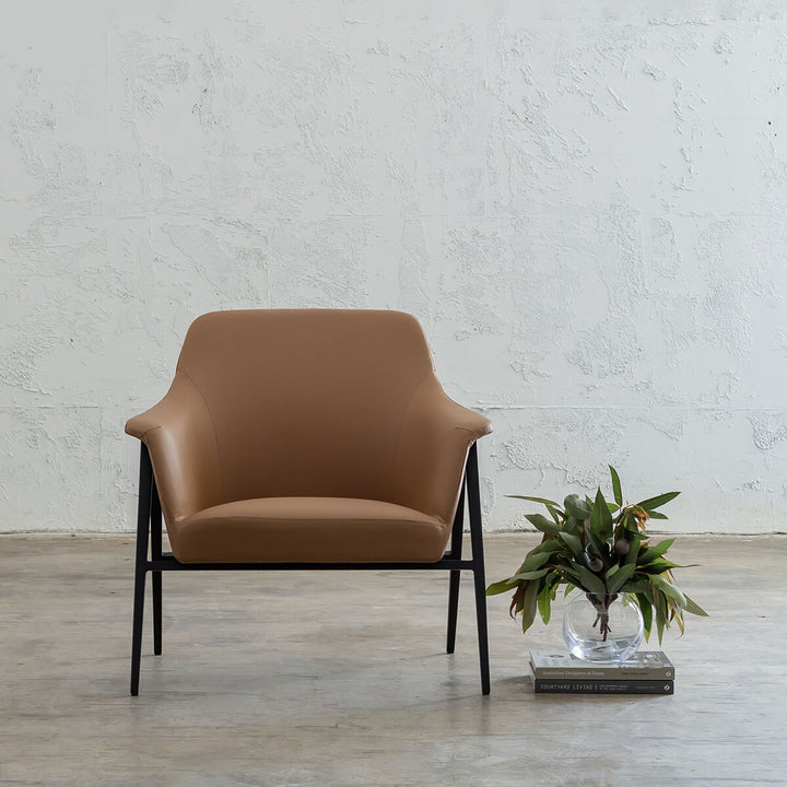 MARCUS ARM CHAIR  |  SADDLET TAN VEGAN LEATHER  |  MODERN OCCASIONAL CHAIR  | LOUNGE CHAIR