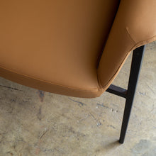 MARCUS ARM CHAIR  |  SADDLET TAN VEGAN LEATHER  |  MODERN OCCASIONAL CHAIR  | LOUNGE CHAIR CLOSE UP