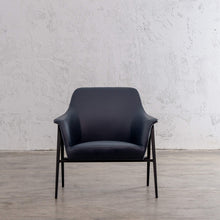MARCUS ARM CHAIR   |  LIQUORICE BLUE VEGAN LEATHER UNSTYLED