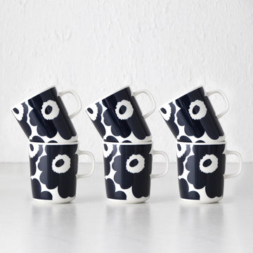 MARIMEKKO | UNIKKO COFFEE MUG 2.5DL | WHITE + DARK BLUE | SET OF 6