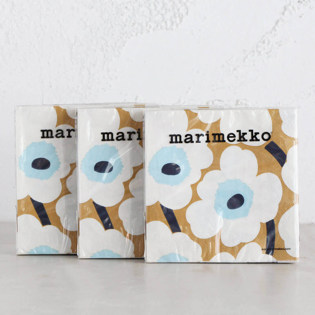 MARIMEKKO  |  UNIKKO PAPER NAPKIN BUNDLE  | GOLD + CREAM + BLUE