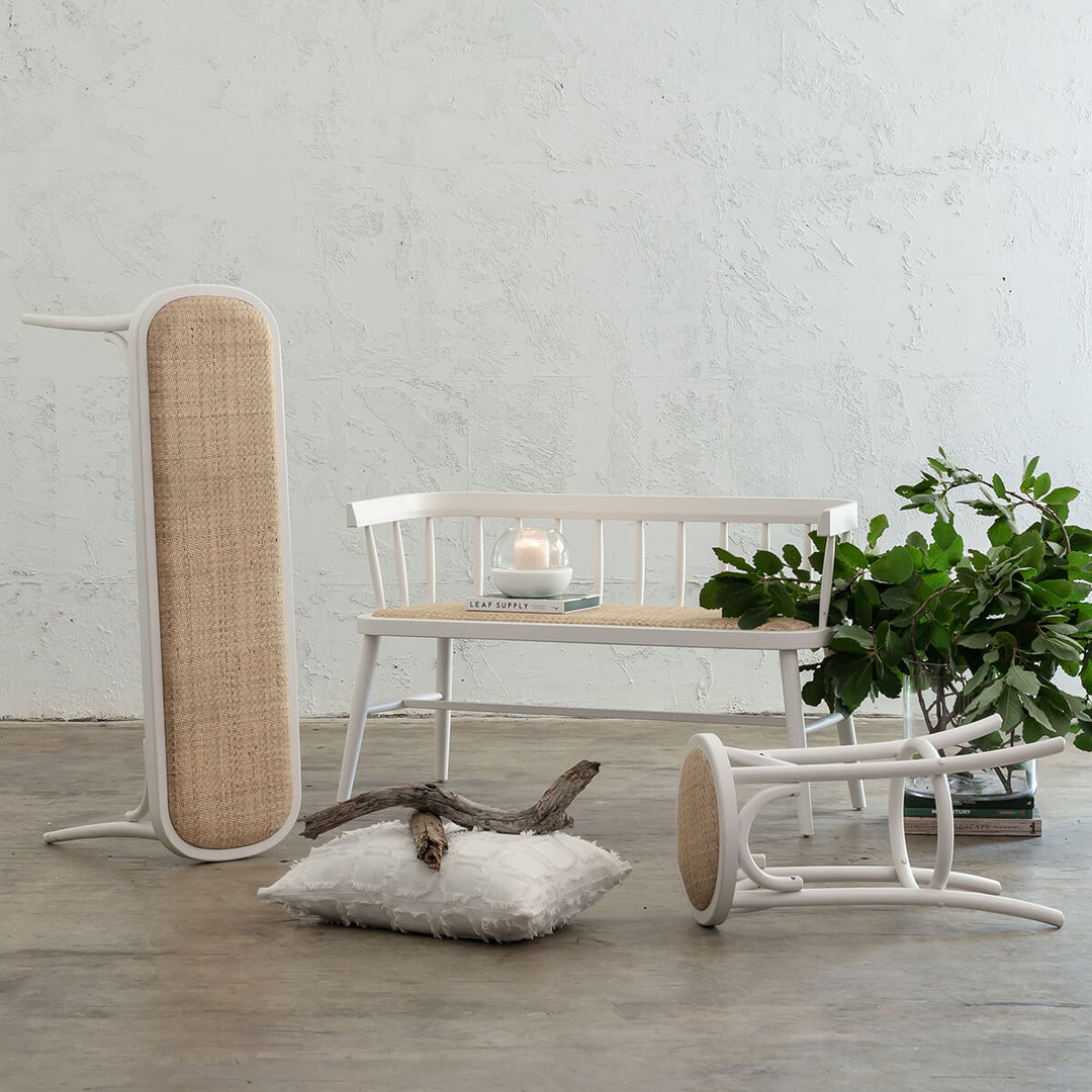 60% FINAL SALE  |  NEWFIELD BENCH SEAT  |  WHITE + NATURAL RATTAN SEAT