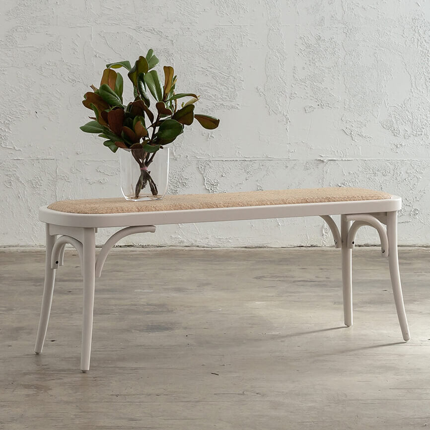 60% FINAL SALE  |  NEWFIELD BENCH SEAT  |  WHITE + NATURAL RATTAN SEAT