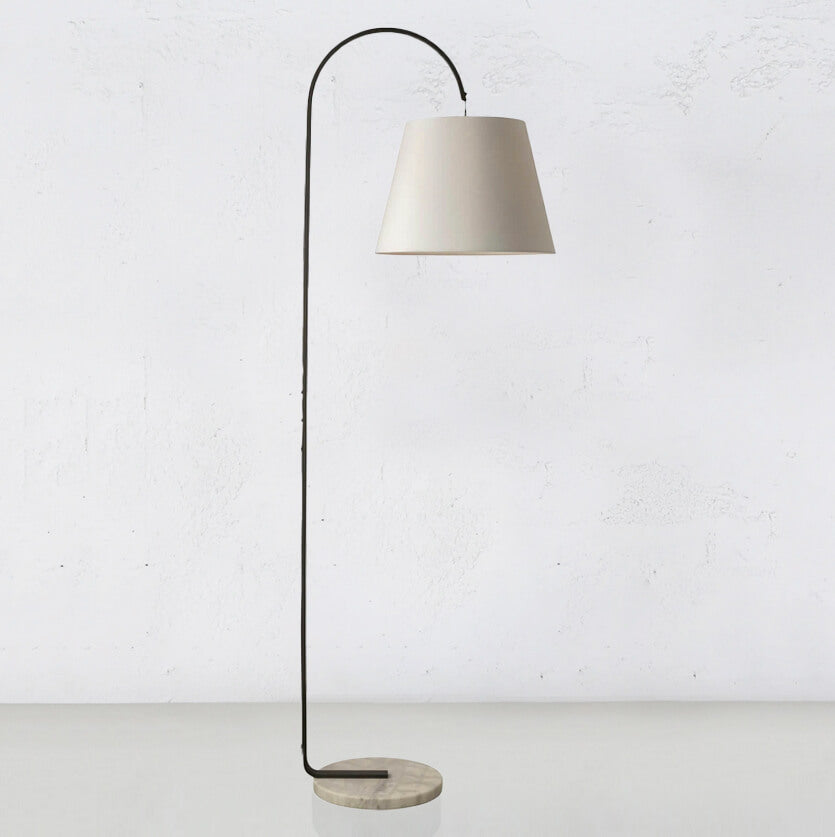 PRE ORDER  |  SILAS CHARCOAL + MARBLE FLOOR LAMP WITH WHITE SHADE