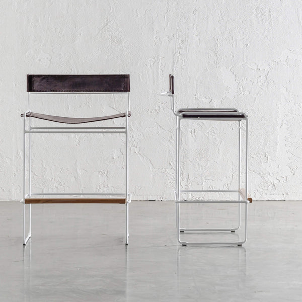 TARO EXPRESSO LEATHER BAR CHAIR | WHITE STEEL FRAME | BUNDLE X 2