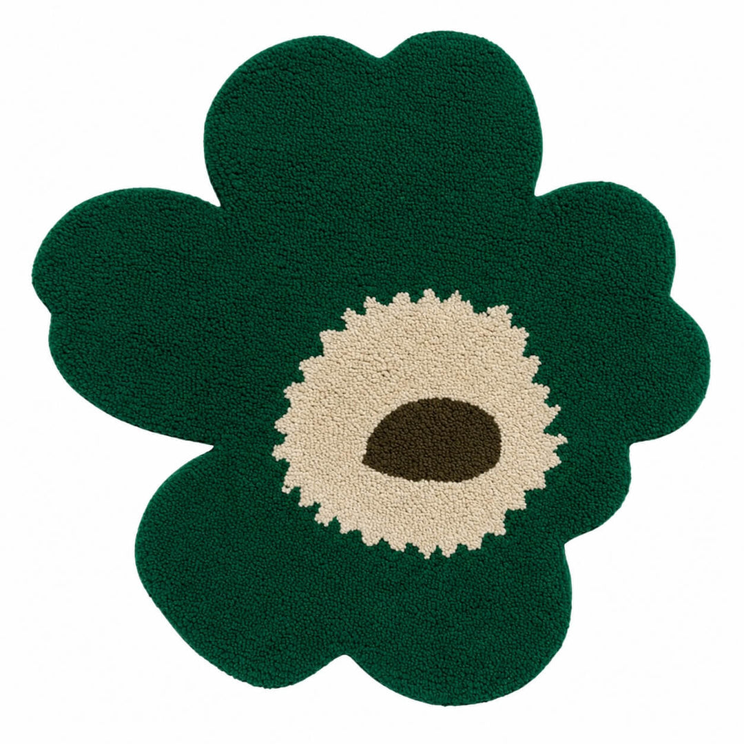 MARIMEKKO  |  UNIKKO BATH  MAT  |  73CM X 74CM  |  EMERALD + OFF WHITE + BROWN