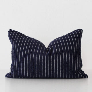 SAN CARRO HAND WOVEN CUSHION  |  DENIM BLUE + WHITE STRIPE  |  40X60