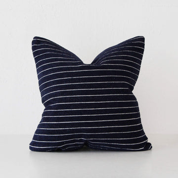SAN CARRO HAND WOVEN CUSHION  |  DENIM BLUE + WHITE STRIPE  |  50X50