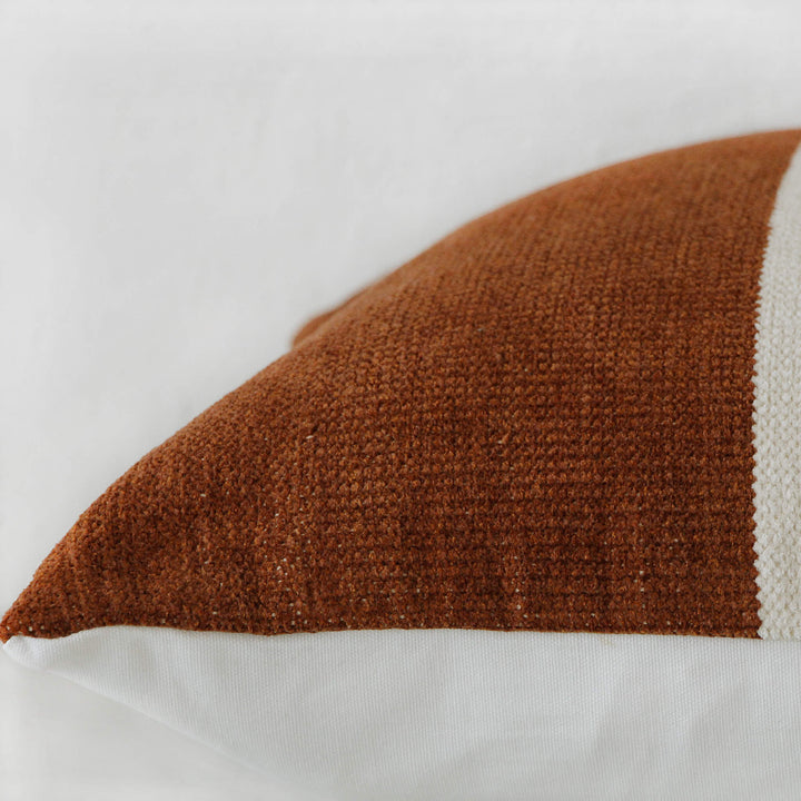 RICCA HAND WOVEN CUSHION  |  RUST + WHITE STRIPE  |  CLOSE UP