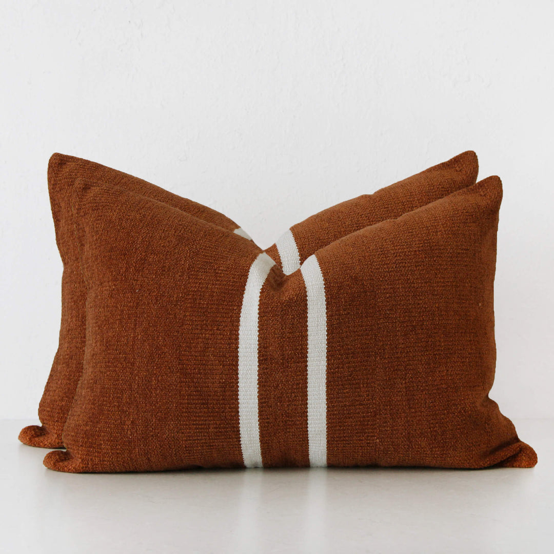 RICCA HAND WOVEN CUSHION BUNDLE X2  |  40X60CM  |  RUST + WHITE STRIPE