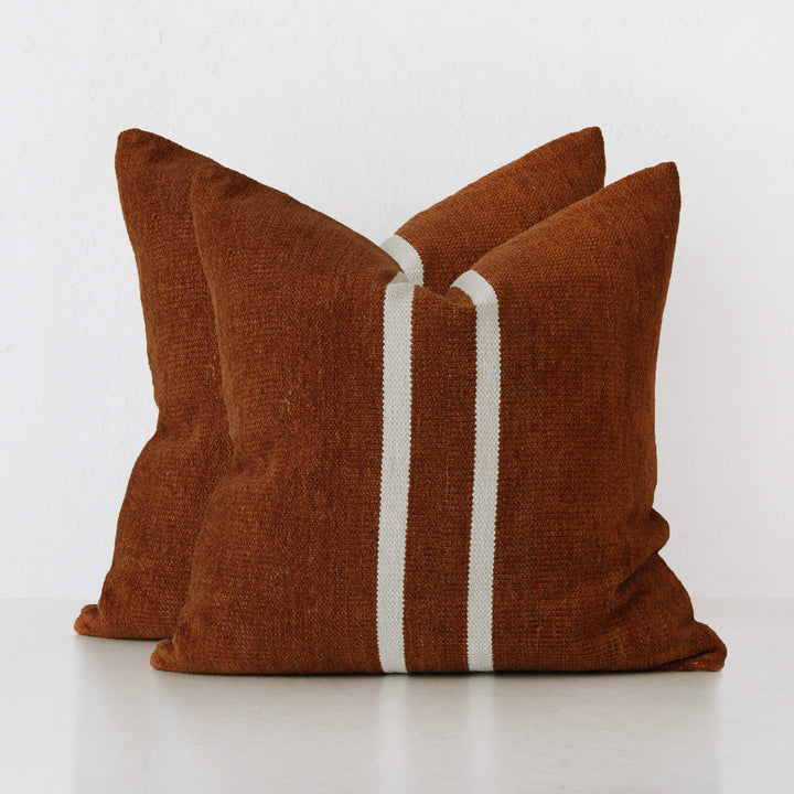 RICCA HAND WOVEN CUSHION BUNDLE X2  |  50X50CM  |  RUST + WHITE STRIPE