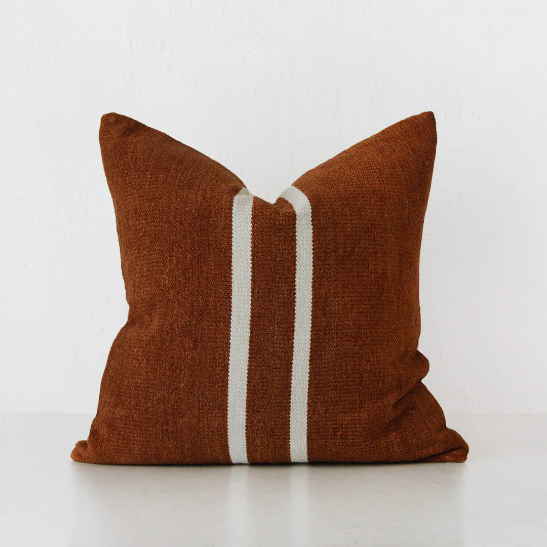 RICCA HAND WOVEN CUSHION  |  RUST + WHITE STRIPE  |  50X50