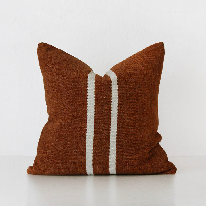 RICCA HAND WOVEN CUSHION  |  RUST + WHITE STRIPE  |  50X50