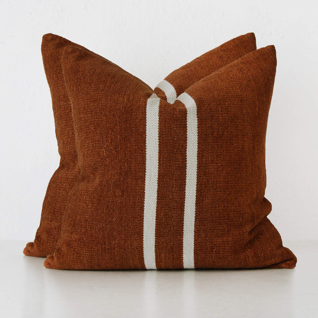 RICCA HAND WOVEN CUSHION BUNDLE X2  |  60X60CM  |  RUST + WHITE STRIPE