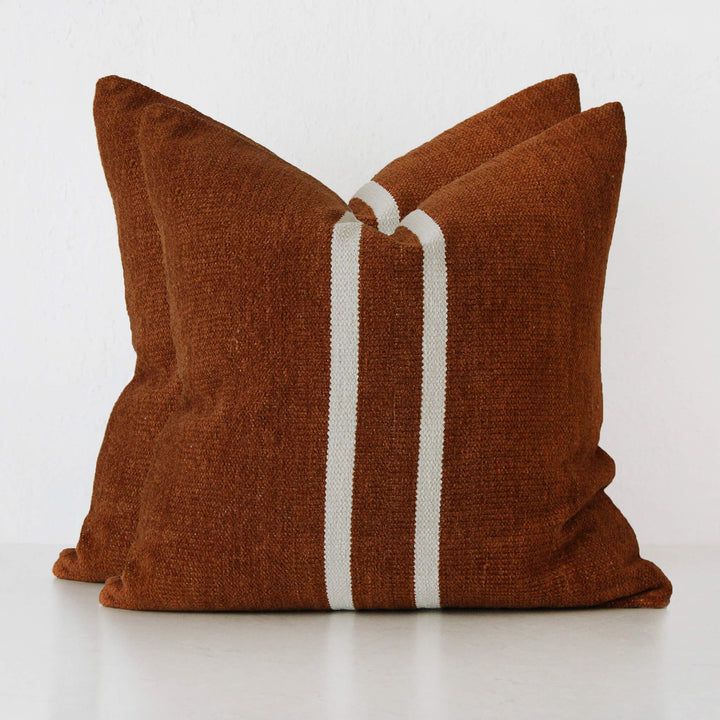 RICCA HAND WOVEN CUSHION BUNDLE X2  |  60X60CM  |  RUST + WHITE STRIPE