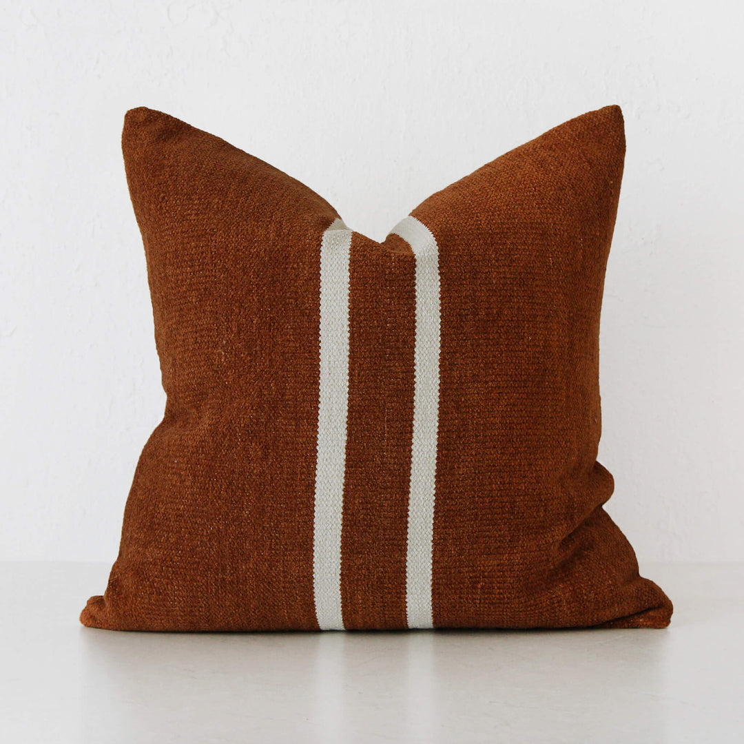 RICCA HAND WOVEN CUSHION  |  RUST + WHITE STRIPE  |  60X60