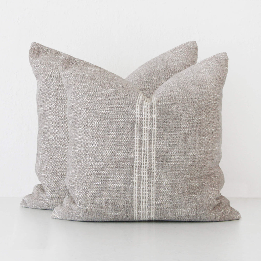 CRETO HAND WOVEN CUSHION BUNDLE X2  |  50X50CM  |  SAND DUST + OFF WHITE STRIPE