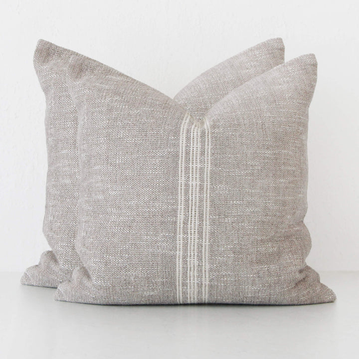 CRETO HAND WOVEN CUSHION BUNDLE X2  |  60X60CM  |  SAND DUST + OFF WHITE STRIPE