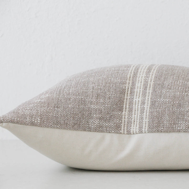 CRETO HAND WOVEN CUSHION  |  SAND DUST + OFF WHITE STRIPE  |  CLOSE UP