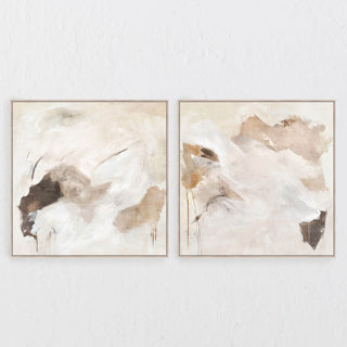 LBD EXCLUSIVE  |  PAVIA FRAMED CANVAS PRINT |  SET OF 2  |  100X 100CM  |  NATURAL TAUPE + OFF WHITE   |  LIGHT NATURAL FRAME