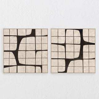 LBD EXCLUSIVE  |  CORTINA FRAMED CANVAS PRINT |  SET OF 2  |  100X 100CM  |  SAND + BLACK NOIR  |  LIGHT NATURAL FRAME