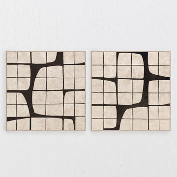 LBD EXCLUSIVE  |  CORTINA FRAMED CANVAS PRINT |  SET OF 2  |  100X 100CM  |  SAND + BLACK NOIR  |  LIGHT NATURAL FRAME