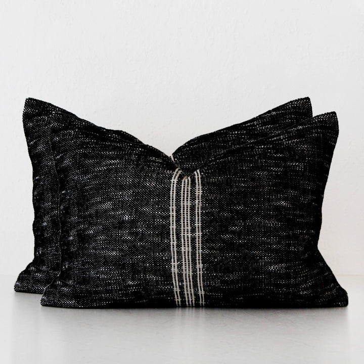 CRETO HAND WOVEN CUSHION BUNDLE X2  |  40X60CM  |  BLACK NOIR + WHITE STRIPE