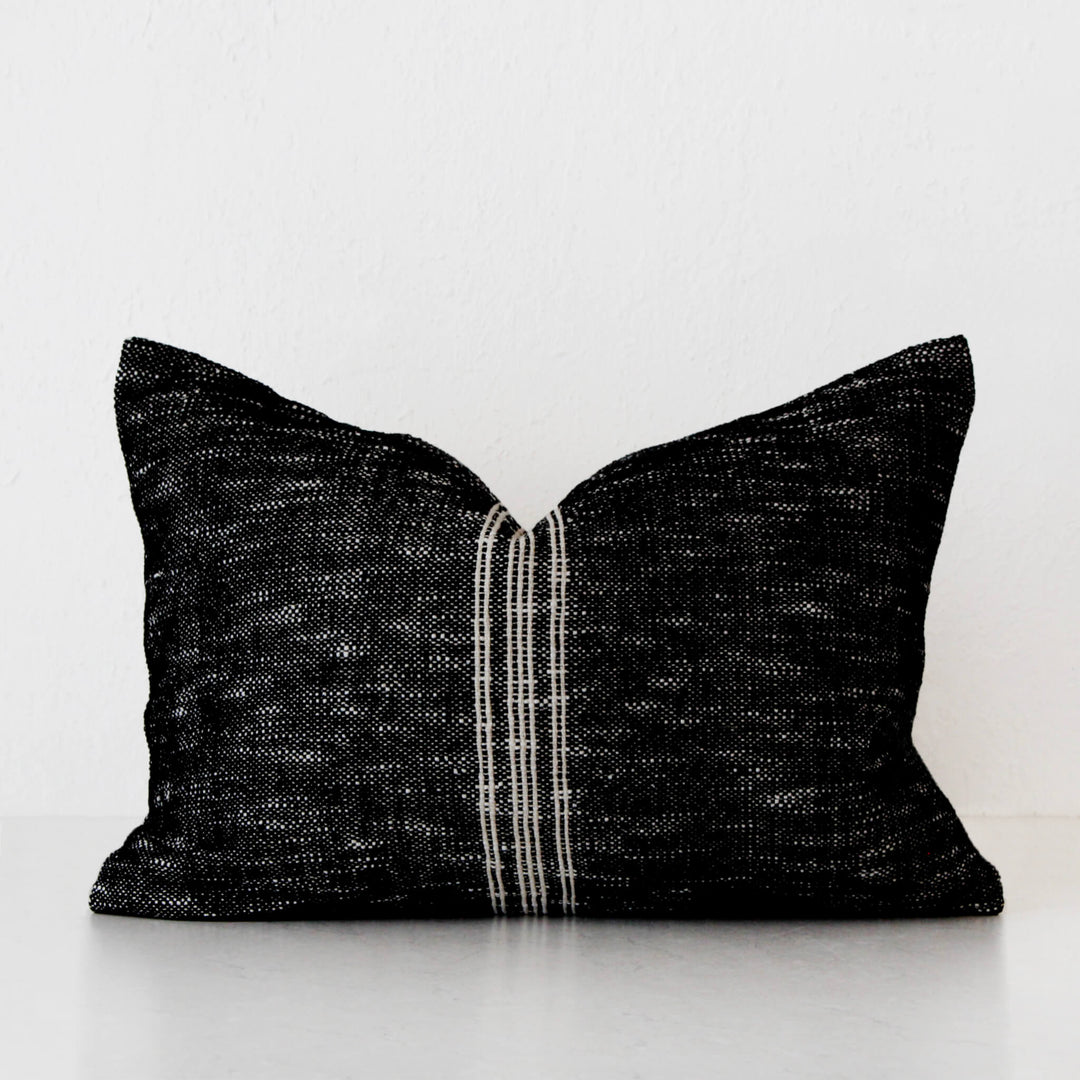 CRETO HAND WOVEN CUSHION  |  BLACK NOIR + WHITE STRIPE  |  40X60